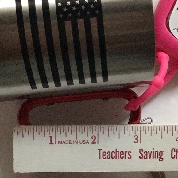 Bay Island Silver Stainless Steel Red Carabiner Handle American Flag Mug NWOT - Picture 12 of 12